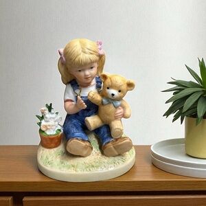 Homco 1985 Denim Days Debbie Talking to Teddy Porcelain Figurine